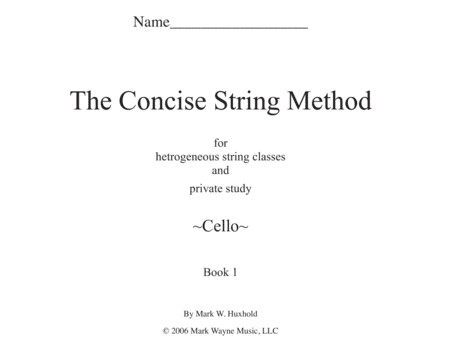 The Concise String Method- Cello Book I