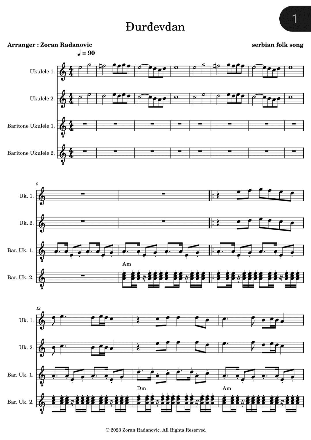Ðurdevdan - Djurdjevdan - Ederlezi - for ukulele quartet (arr. Zoran Radanovic)