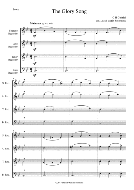 The Glory Song for recorder quartet (arr. David Warin Solomons)