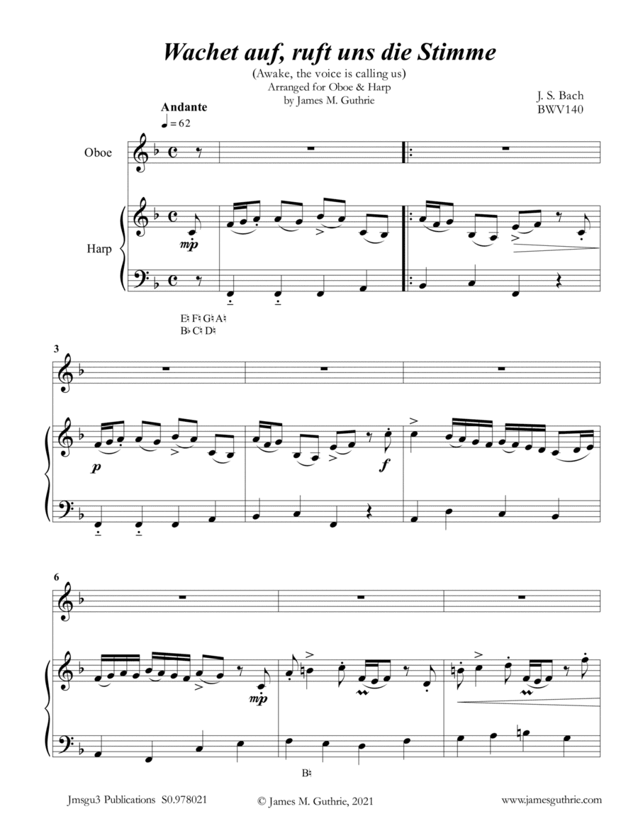 BACH: Wachet Auf BWV 140 for Oboe & Harp (arr. James M. Guthrie)