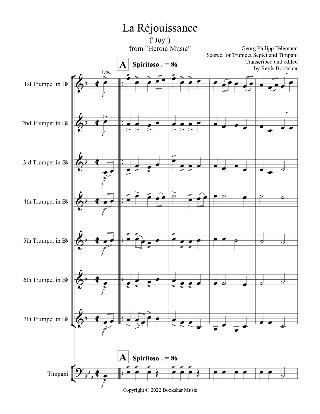 La Rejouissance (from "Heroic Music") (Eb) (Trumpet Septet, Timpani) (arr. Regis Bookshar)