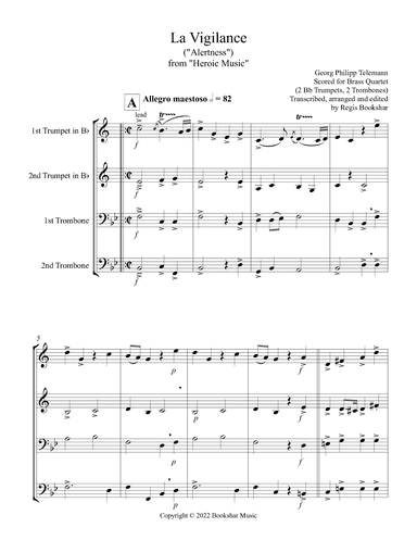 La Vigilance  (from "Heroic Music") (Bb) (Brass Quartet - 2 Trp, 2 Trb) (arr. Regis Bookshar)