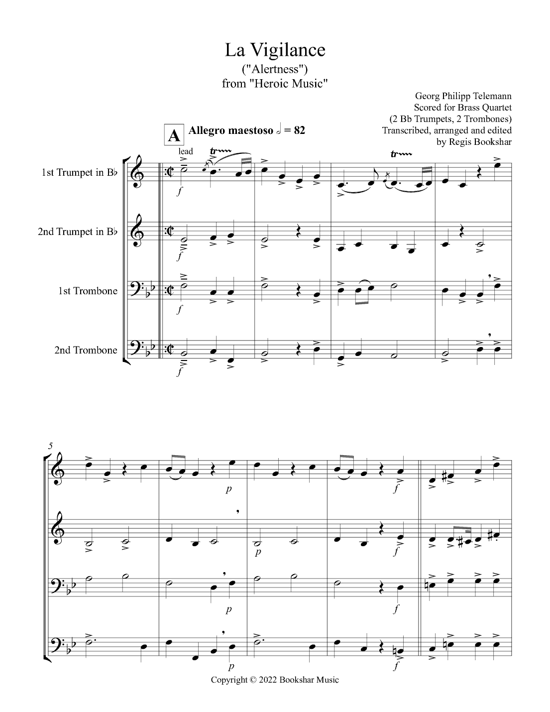 La Vigilance  (from "Heroic Music") (Bb) (Brass Quartet - 2 Trp, 2 Trb) (arr. Regis Bookshar)