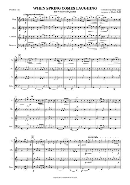 When Spring Comes Laughing for Woodwind Quartet (arr. Martin Todd)