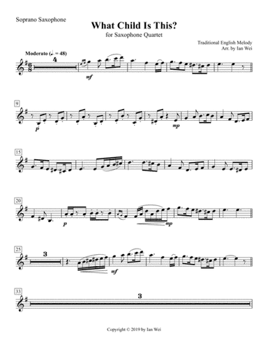 What Child Is This? for Saxophone Quartet (arr. Ian Wei)