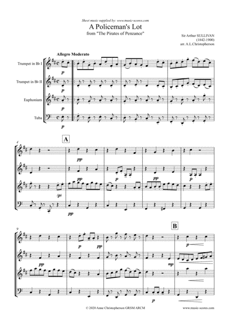A Policemans Lot - Brass Quartet (2 Trumpets, Euphonium, Tuba) (arr. Anne Christopherson GRSM ARCM)