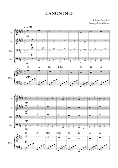 Canon in D | Pachelbel | Brass quartet | Piano accompaniment (arr. Milanov)