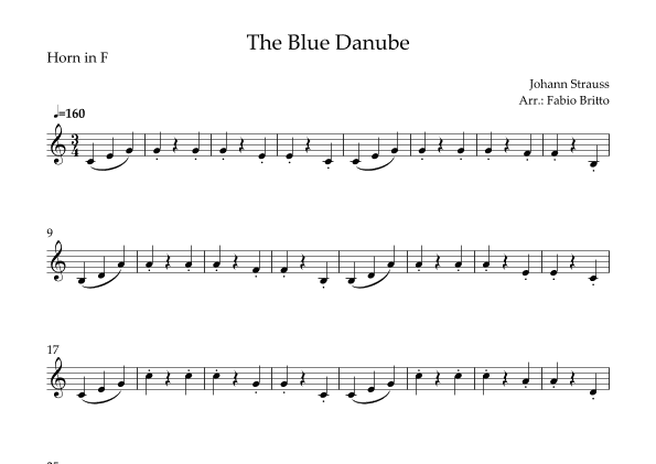 The Blue Danube (Waltz by Johann Strauss) for Horn in F Solo (arr. Fabio Britto)