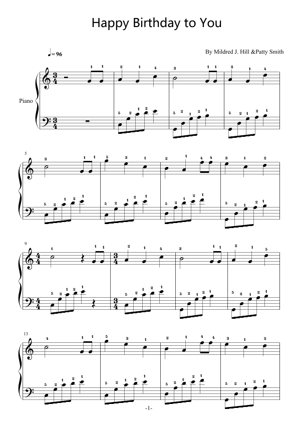 Happy Birthday to You,Easy Piano,with Fingering,C Major (arr. poon)