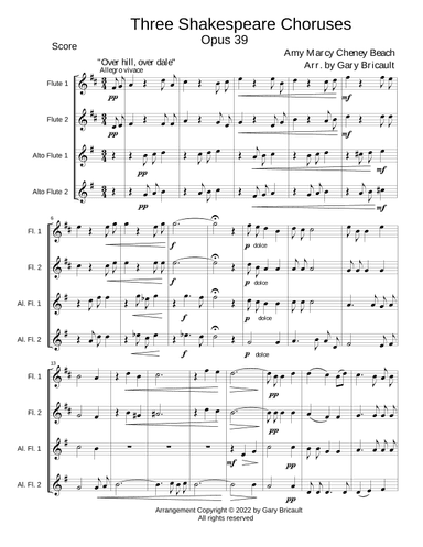 Three Shakespeare Choruses - Opus 39 (arr. Gary Bricault)