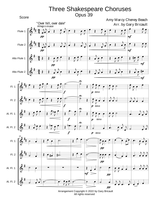 Three Shakespeare Choruses - Opus 39 (arr. Gary Bricault)