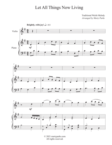 Let All Things Now Living (Violin-Piano) (arr. Marty Parks)