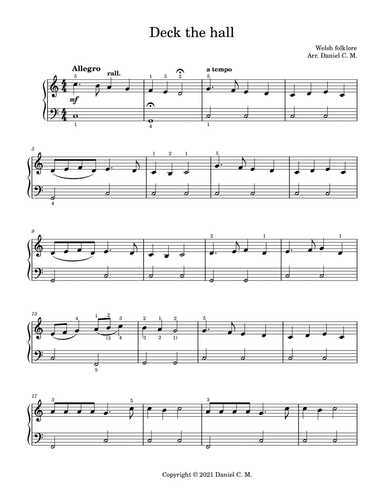 Deck the hall for piano (easy) (arr. Daniel C. M.)