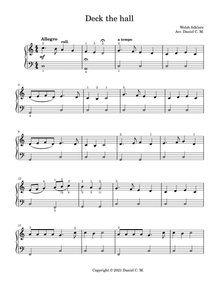 Deck the hall for piano (easy) (arr. Daniel C. M.)
