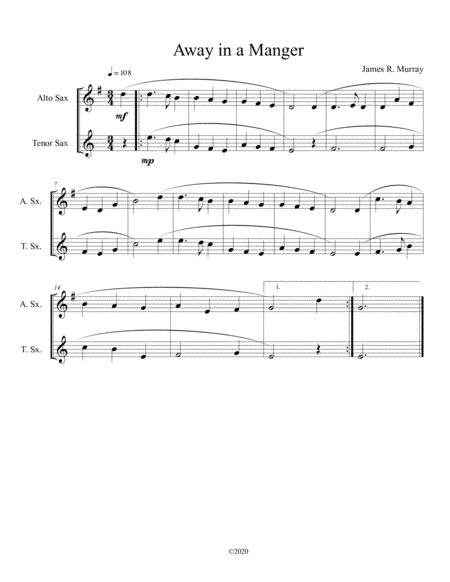 Away in a Manger ( alto and tenor sax duet) (arr. B C Dockery)