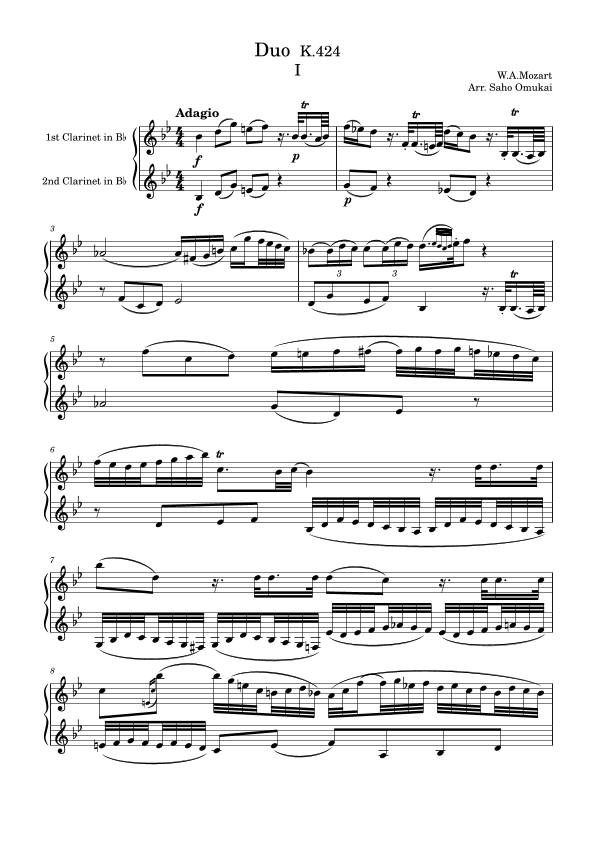 Mozart: Duo KV424 for two clarinets (arr. Saho Omukai)