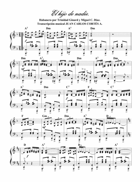 El hijo de nadie. Por Trinidad Ginard Morén y Miguel Cuthbert Díaz (arr. Juan Carlos Cortés A.)