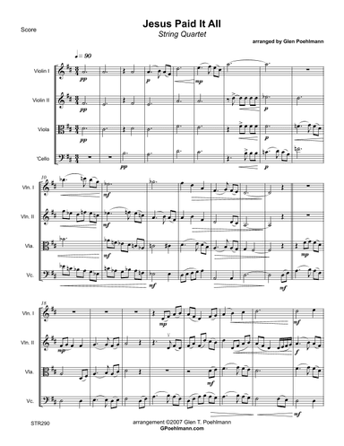 JESUS PAID IT ALL - String Quartet (unaccompanied) (arr. Glen Poehlmann)