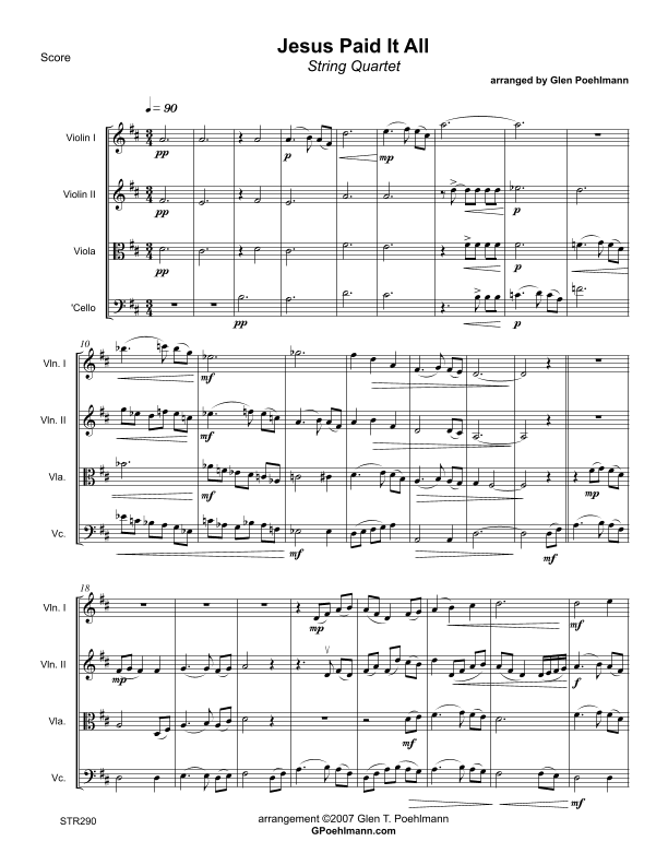 JESUS PAID IT ALL - String Quartet (unaccompanied) (arr. Glen Poehlmann)