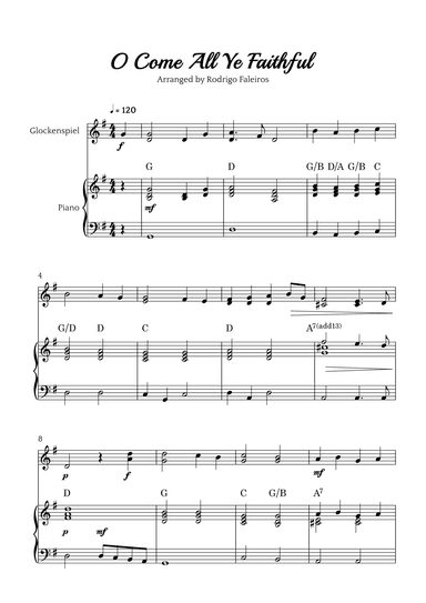 O Come All Ye Faithful (for glockenspiel and piano accompaniment) (arr. Rodrigo Faleiros)