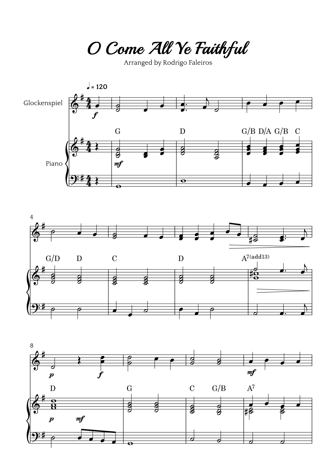 O Come All Ye Faithful (for glockenspiel and piano accompaniment) (arr. Rodrigo Faleiros)