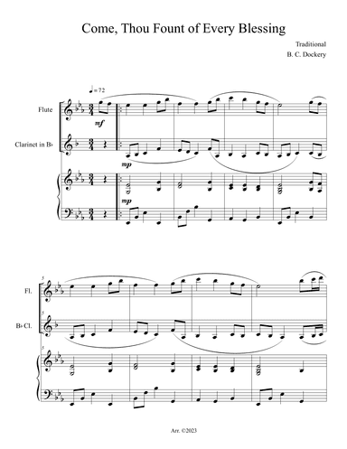 Come, Thou Fount of Every Blessing (Flute and Clarinet Duet with Piano Accompaniment) (arr. B. C. Dockery)