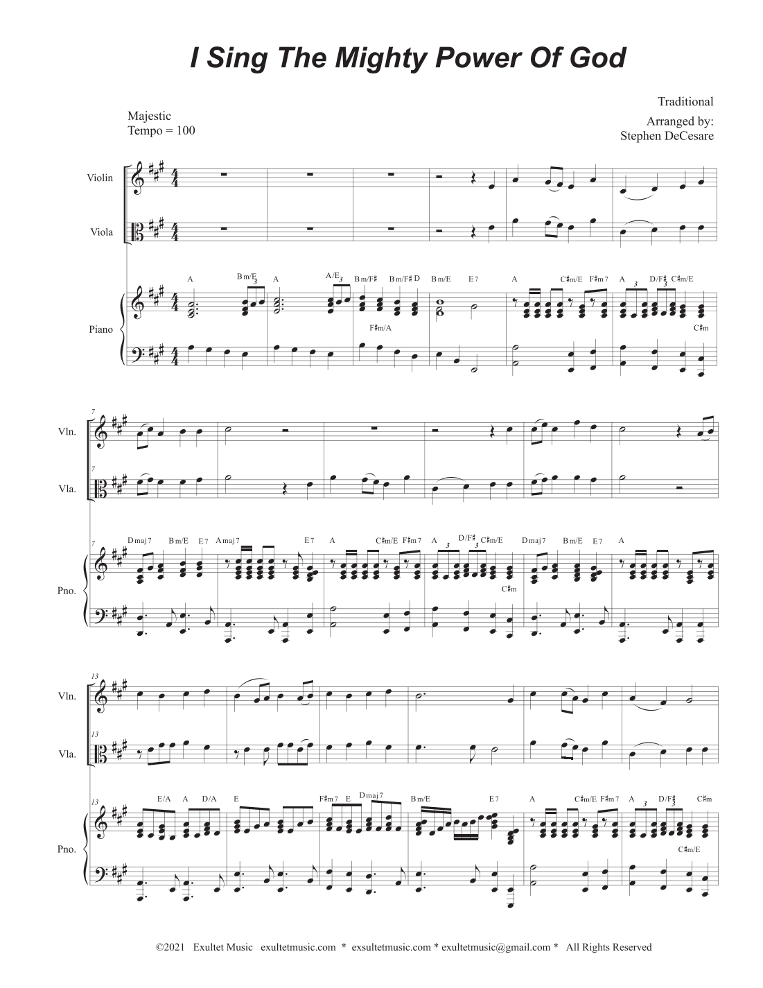 I Sing The Mighty Power Of God (Duet for Violin and Viola - Piano accompaniment) (arr. Stephen DeCesare)
