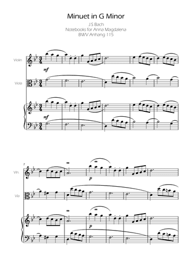 Minuet in G minor BWV Anh. 115 - Bach - Violin and Viola (arr. Ygor Nunes)