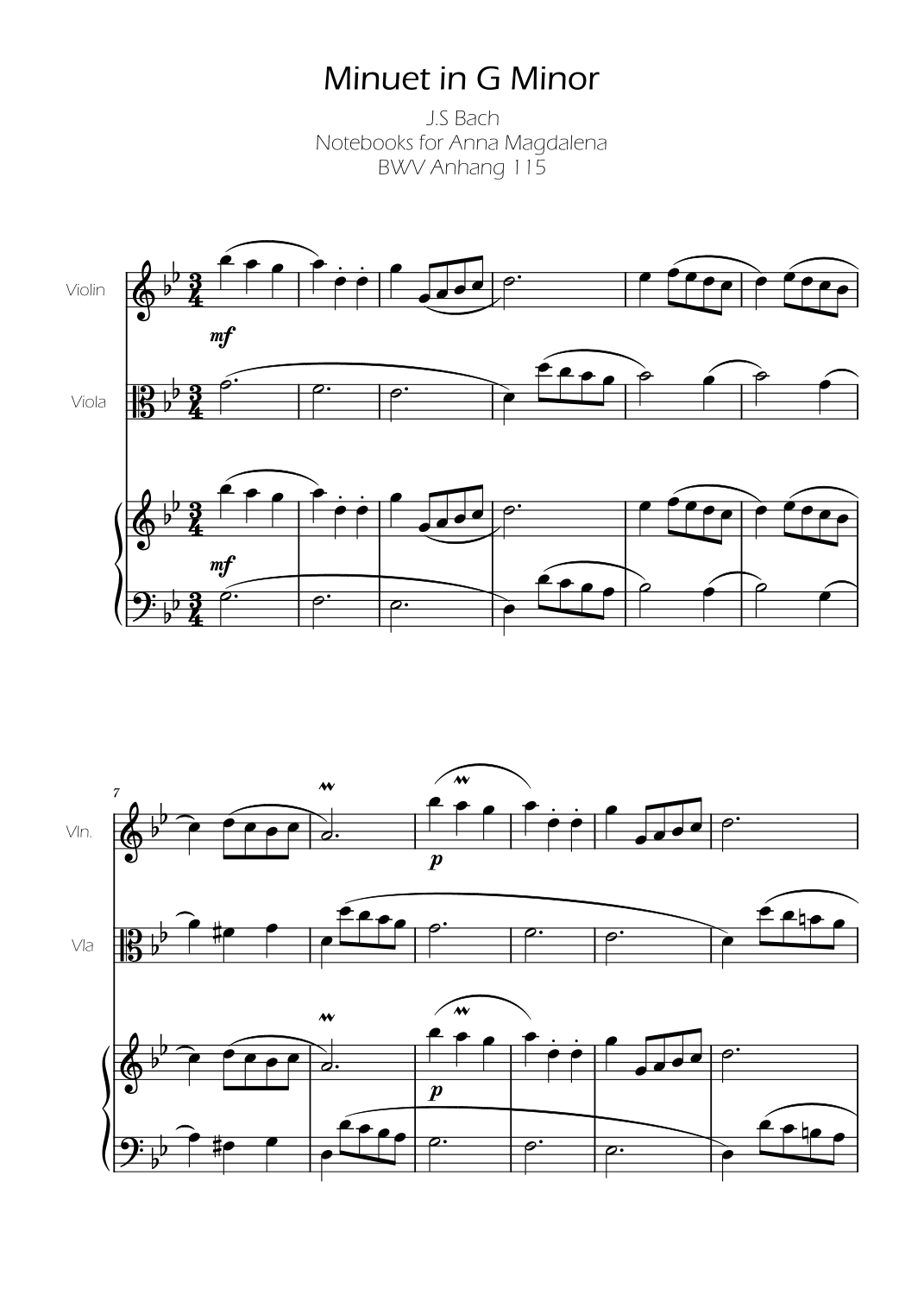 Minuet in G minor BWV Anh. 115 - Bach - Violin and Viola (arr. Ygor Nunes)