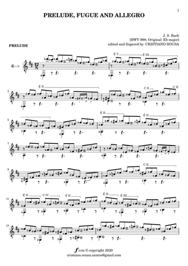 PRELUDE [ from BWV 998 by J.S.Bach ] solo guitar (arr. Cristiano Sousa)