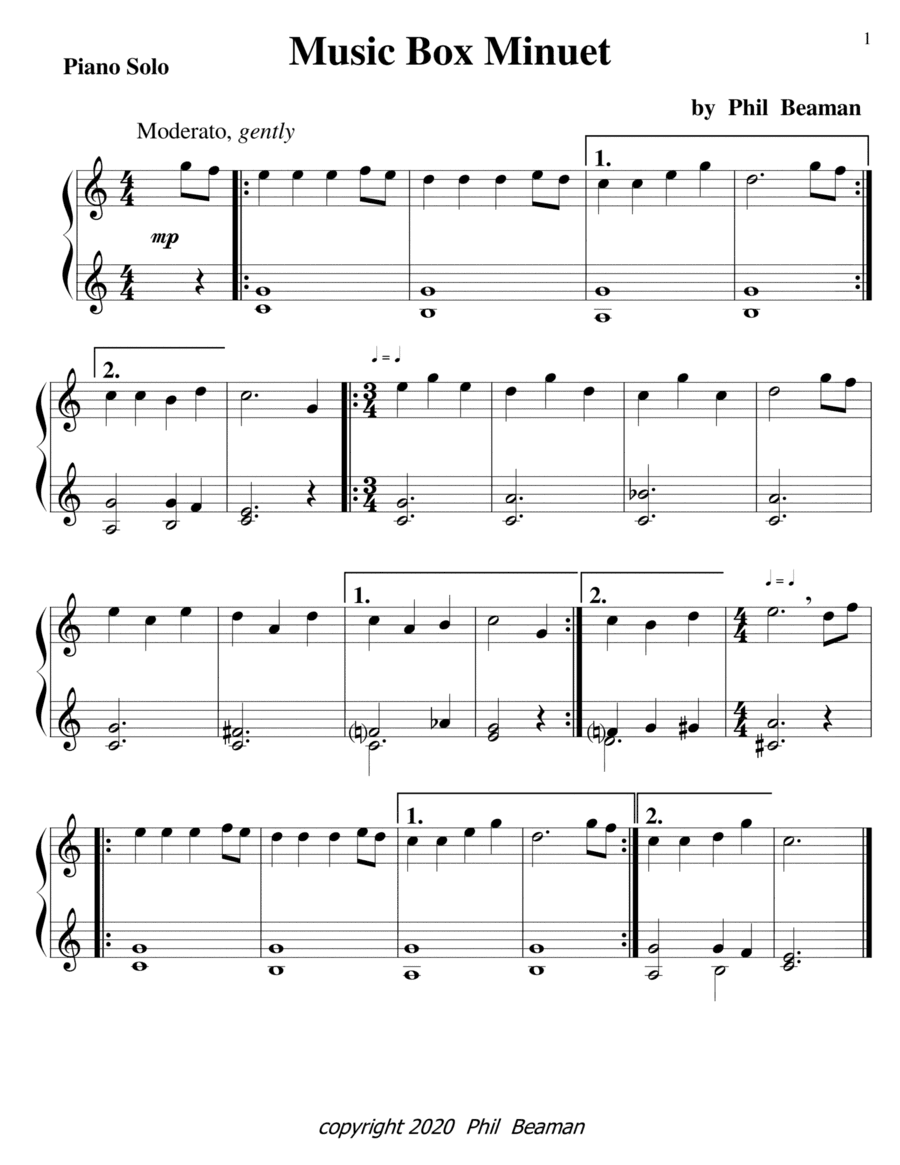 Music Box Minuet-piano solo