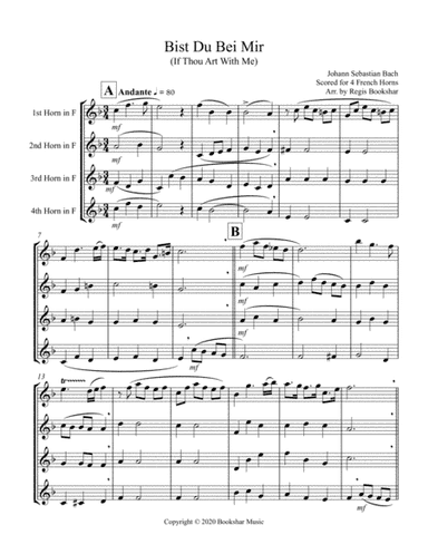 Bist Du Bei Mir (French Horn Quartet) (arr. Regis Bookshar)
