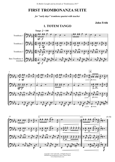 First TROMBONANZA Suite for 4-part Trombone Ensemble (Quartet)