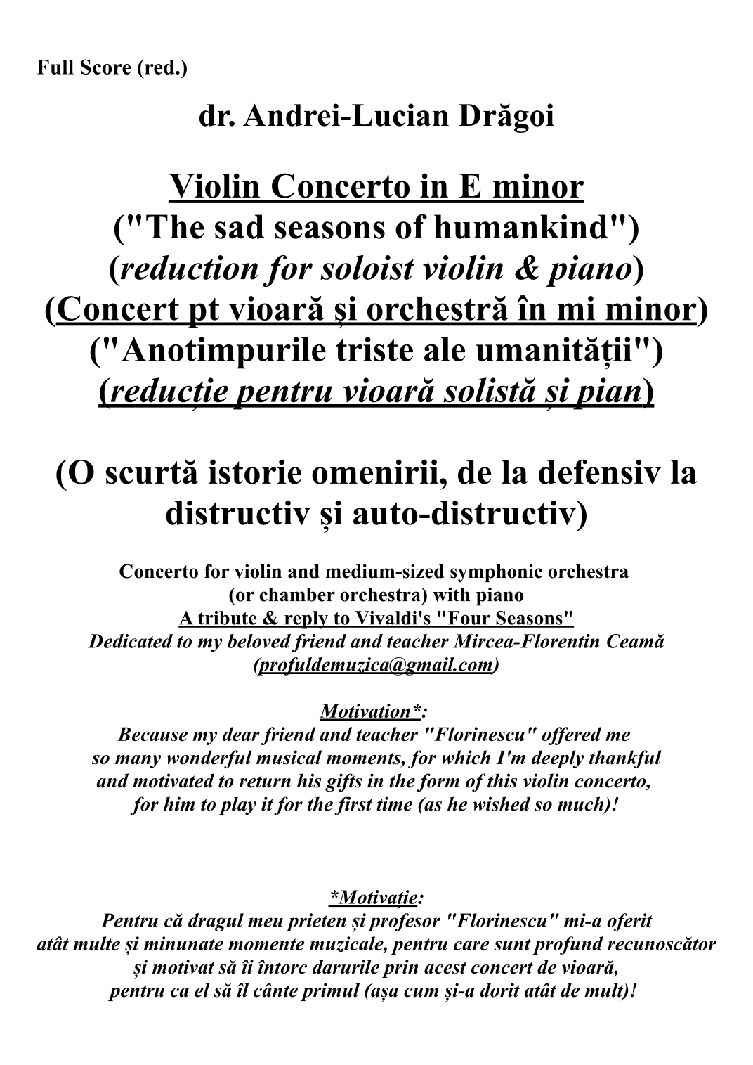 Violin Concerto in E minor ("Concert pt vioara orchestra in mi minor") - violin&piano reduction