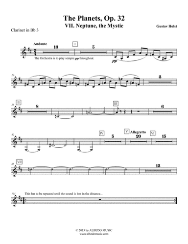 Holst The Planets, VII. Neptune, the Mystic - Clarinet in Bb 3 (Transposed Part), Op. 32 (arr. Doug Clyde)