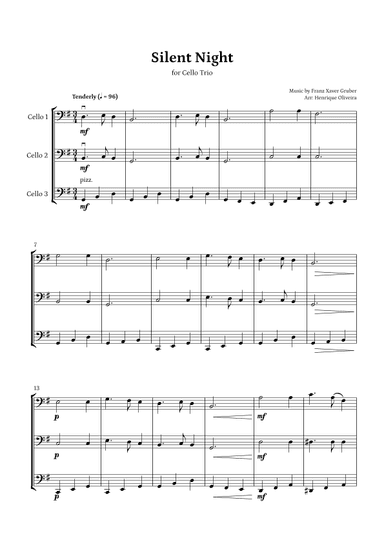 Silent Night (Cello Trio) - Beginner Level (arr. Henrique Oliveira)