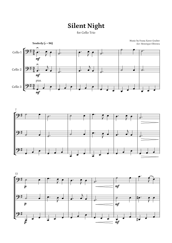 Silent Night (Cello Trio) - Beginner Level (arr. Henrique Oliveira)