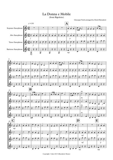 La Donna e Mobile (from Rigoletto) for Saxophone Quartet (arr. David Burndrett)