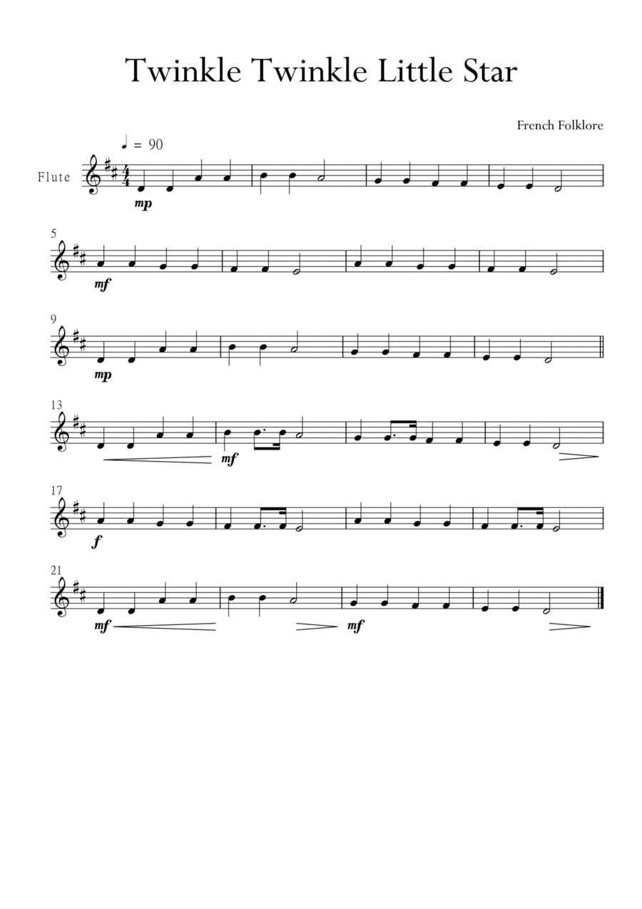Twinkle Twinkle Little Star for Flute in D Major. Very Easy. (arr. Matheus Araújo)