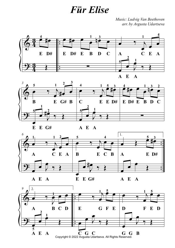 Fu¨r Elise Beethoven Easy 2 Hands (arr. Avgusta Udartseva)