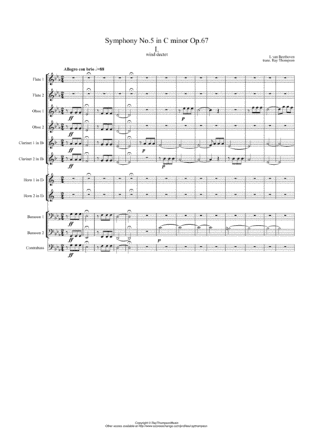 Beethoven: Symphony No.5 Op.67 Mvt.I - wind dectet (and opt. double bass) (arr. Ray Thompson)
