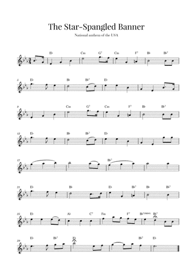 The Star Spangled Banner (National Anthem of the USA) - Original Version (Eb Major) (arr. Cadenza Editions)