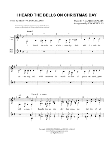I Heard The Bells On Christmas Day (arr. Jon Nicholas)