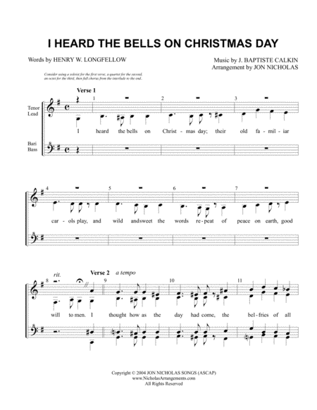 I Heard The Bells On Christmas Day (arr. Jon Nicholas)