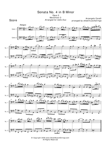 Corelli, A. - Sonata No. 4 (Mvt. 3) for Two Cellos (arr. Linda M. Scott)