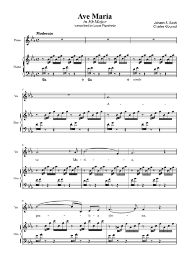 Ave Maria (Bach-Gounod) in Eb Major for Piano and Voice (arr. Lucas Figueiredo)