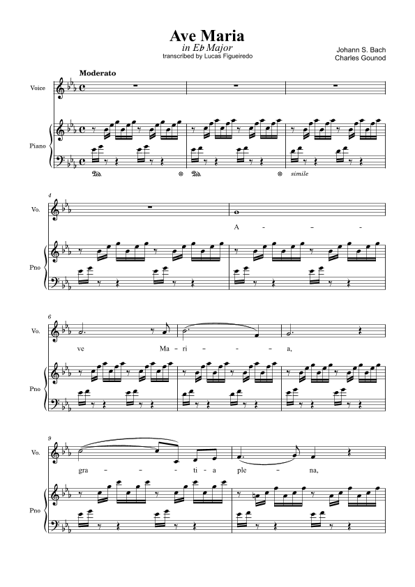 Ave Maria (Bach-Gounod) in Eb Major for Piano and Voice (arr. Lucas Figueiredo)