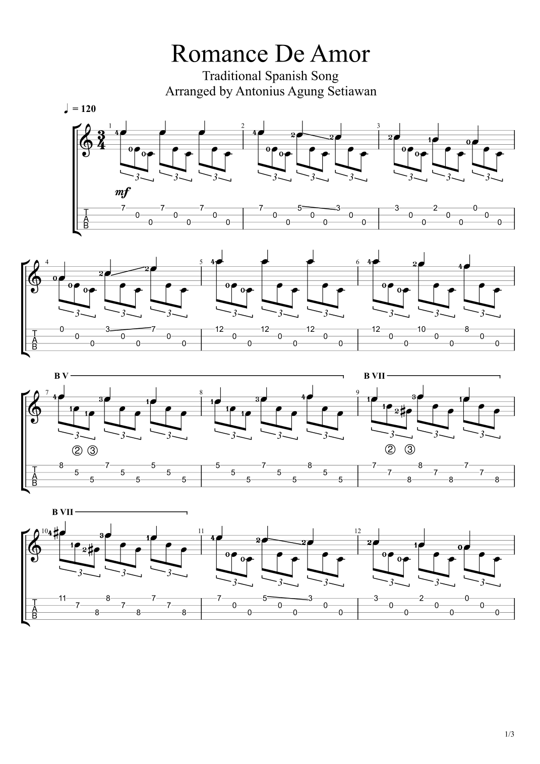 Romance De Amor (Solo Ukulele Tablature) (arr. Antonius Agung Setiawan)