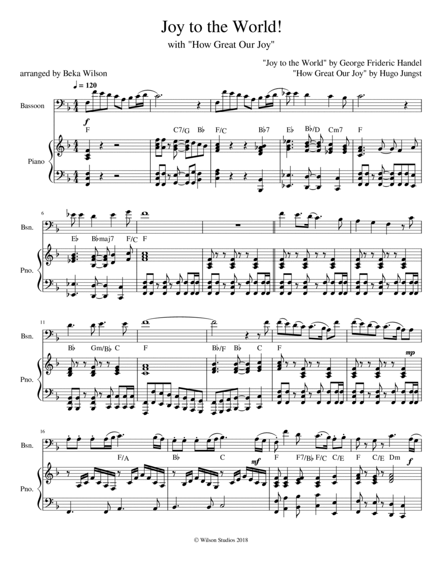 Joy to the World/How Great Our Joy--bassoon solo (arr. Beka Wilson)