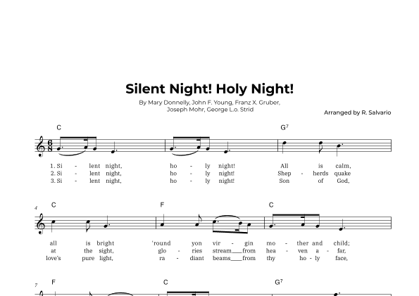 Silent Night! Holy Night! (Key of C Major) (arr. R. Salvario)